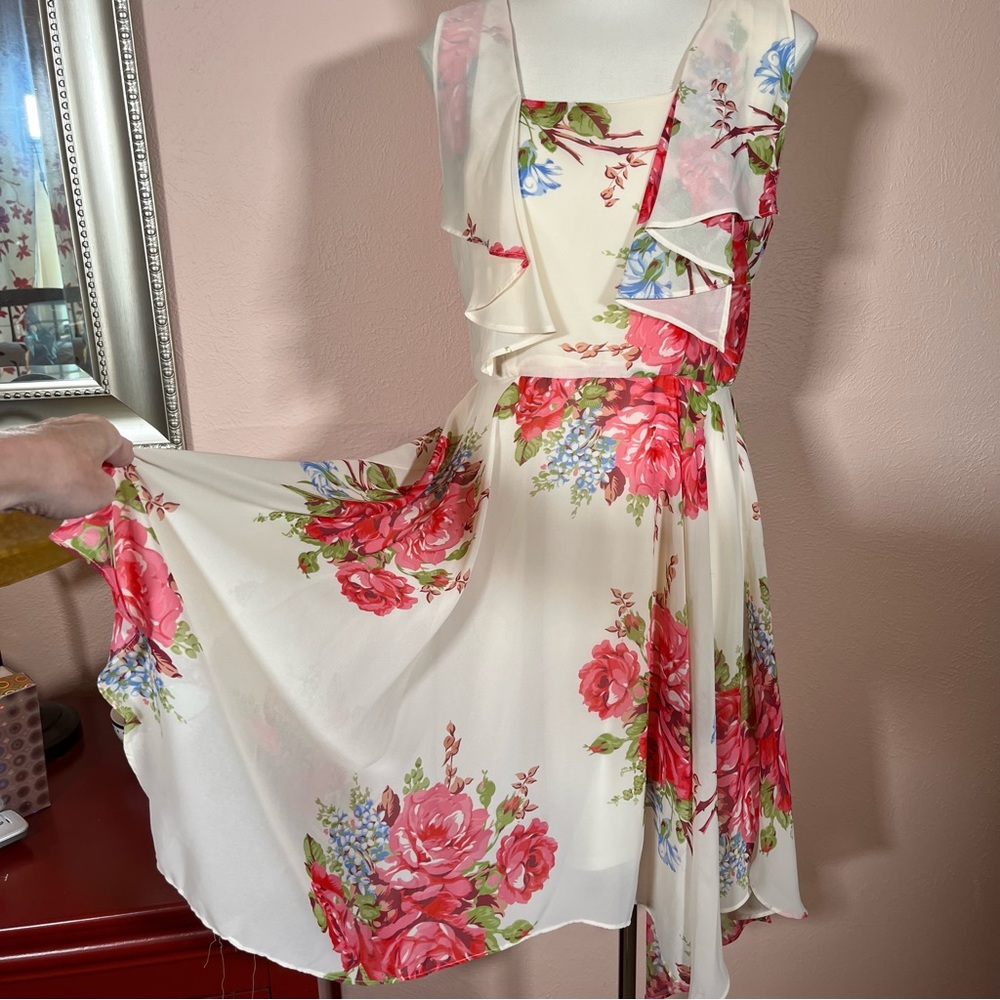 Vintage 90 Y2k Retro Betsey Johnson Cottagecore Floral ruffle Front Midi Dress - Picture 3 of 17
